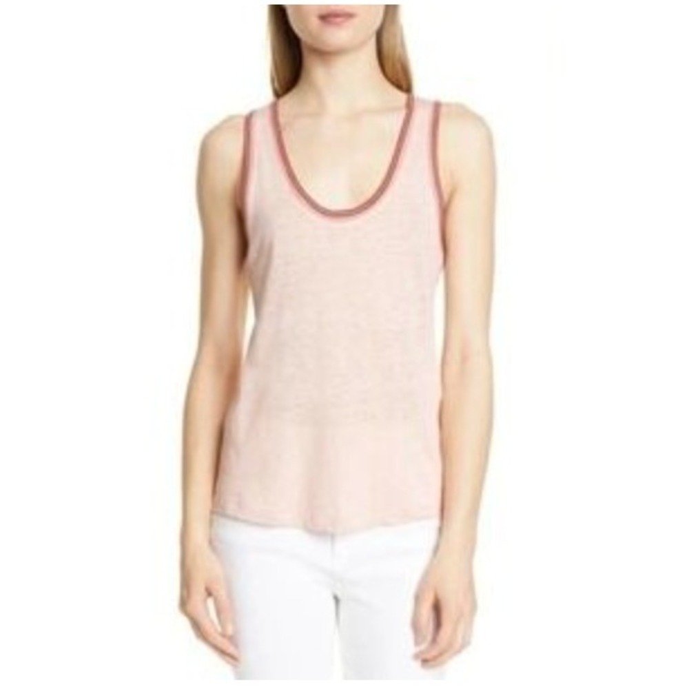 Rag & Bone Molly Linen Tank Top Pink Tipped Trim Sleeveless Size S